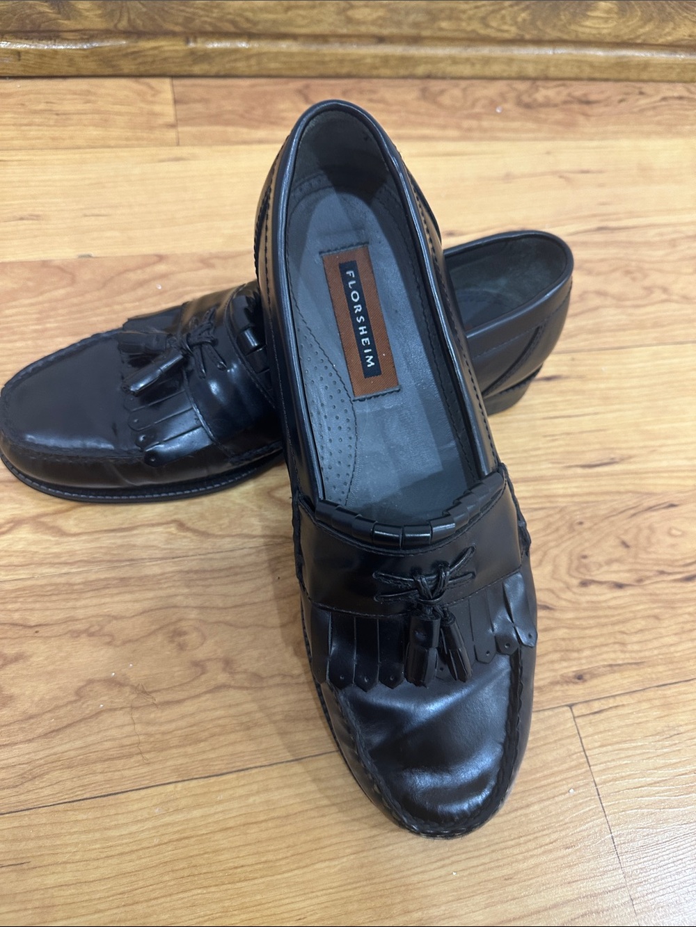 Florsheim Black Leather Tassel Kiltie Loafers